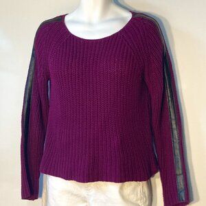 Bisou Bisou SZ L Purple chunky weave sweater with Faux Leather trim detail